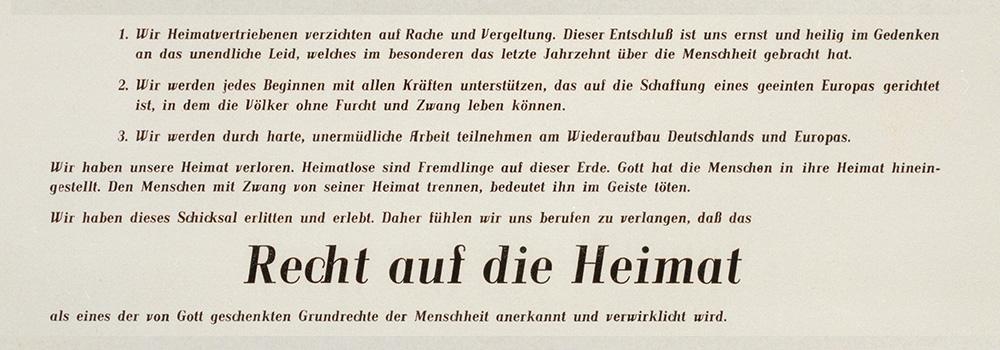 Ausschnitt aus der Charta der Vertriebenen