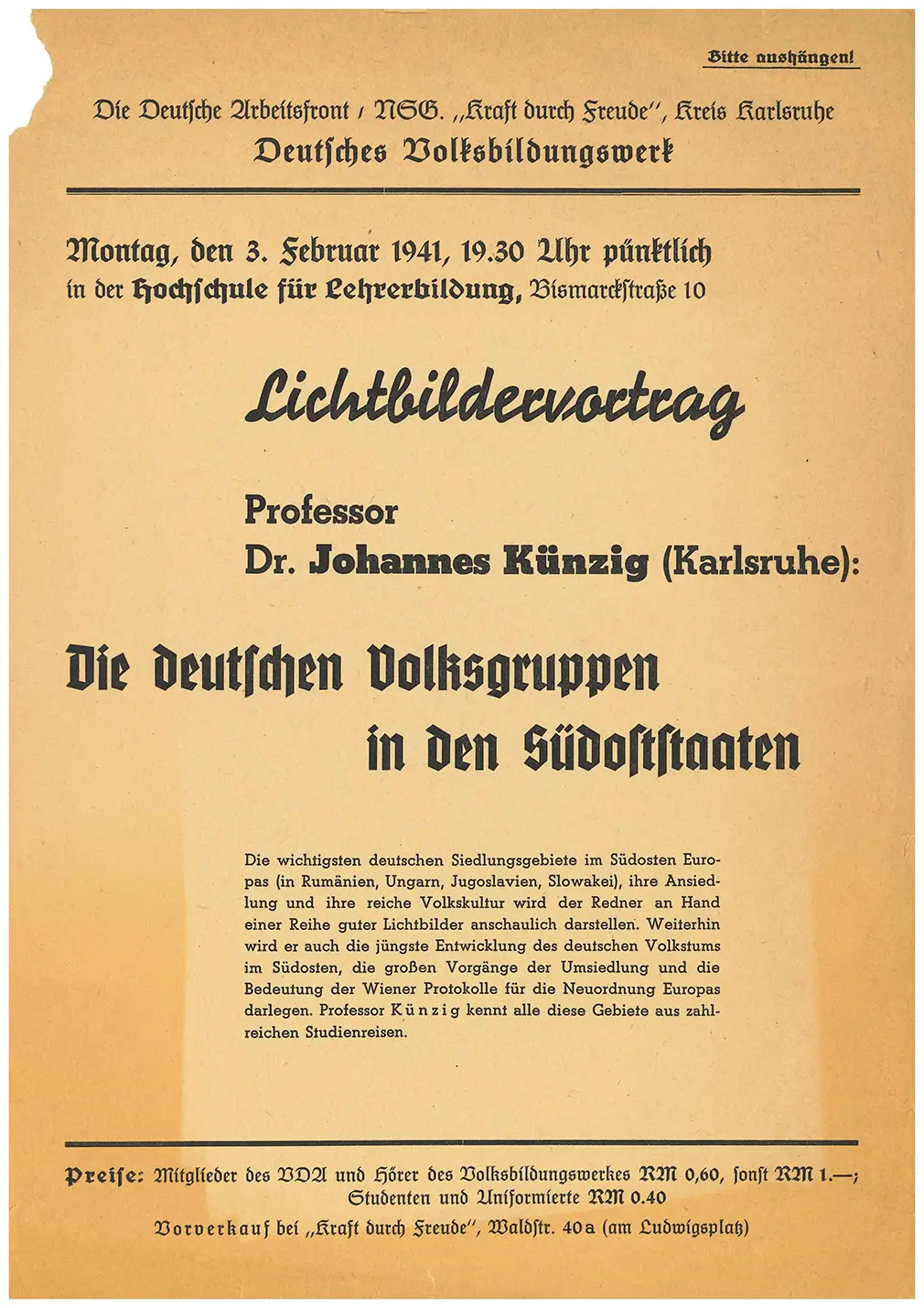 Lichtbildvortrag von Professor Dr. Johannes Künzig.